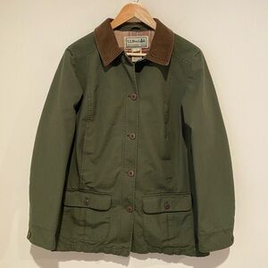 LL Bean Chore Field Barn Coat Olive Green Corduroy Flannel Lined Womens Size M